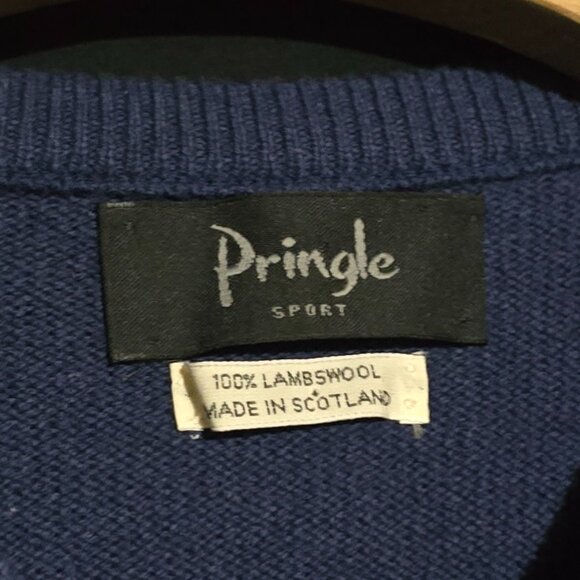 Pringle of Scotland V Neck Lambswool Argyle Sleeve Sweater - Blue - Sz L* - Picture 3 of 5